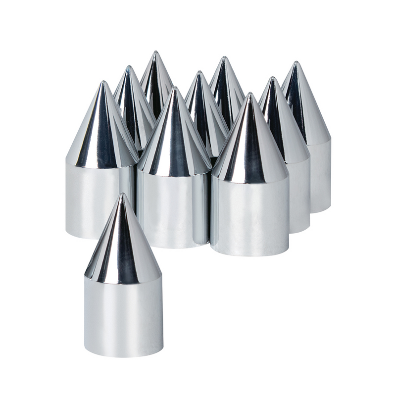 United Pacific 33mm X 3-1/8" Chrome Plastic Spike Push-On Nut Covers Color Box Of 10 10769