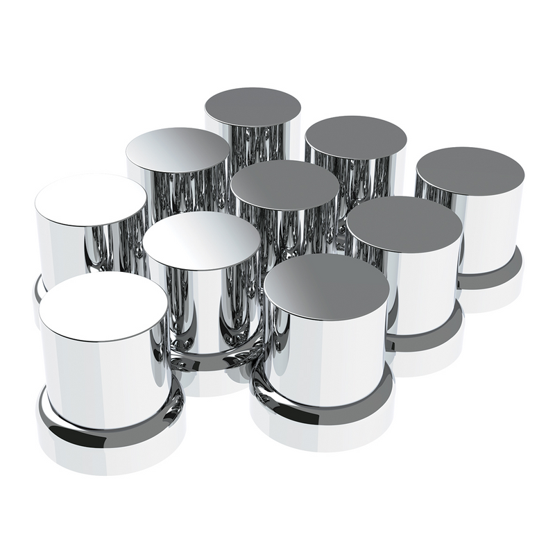 United Pacific 33mm X 2" Chrome Plastic Flat Top Nut Covers With Flange Push-On (10-Pack) 10772