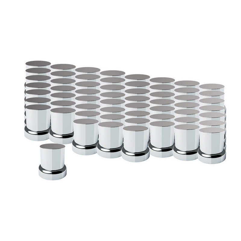 United Pacific 33mm X 2" Chrome Plastic Flat Top Nut Covers With Flange Push-On (Color Box of 60) 10772CB