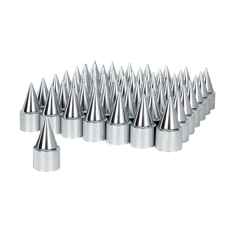 United Pacific 33mm x 4-1/4" Chrome Plastic Stiletto Nut Covers Thread-On (60-Pack) 10778CB