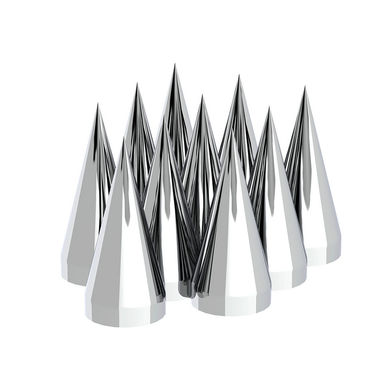 United Pacific 33mm x 4-1/2" Chrome Plastic X Spike Nut Covers Thread-On (Box Of 10) 10780