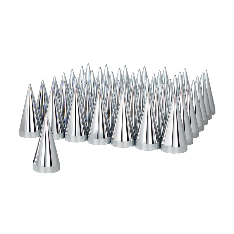 United Pacific 33mm x 4-1/2" Chrome Plastic X Spike Nut Covers Thread-On (60-Pack) 10780CB