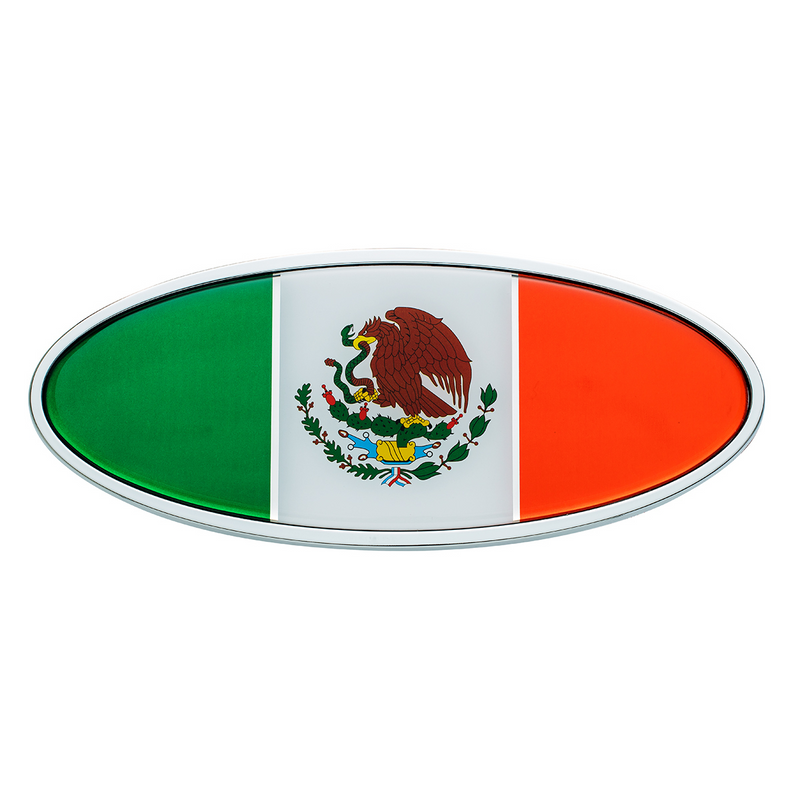 United Pacific Chrome Die Cast Oval Emblem Mexico Flag 10924