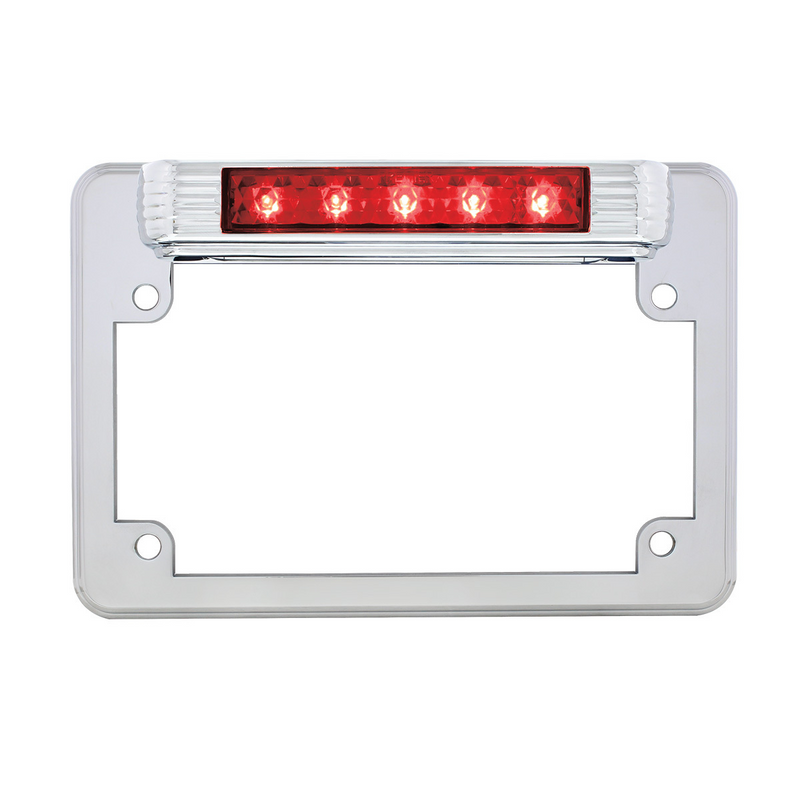 United Pacific Chrome Motorcycle License Plate Frame With 3rd Brake Light Red LED/Red Lens 110205