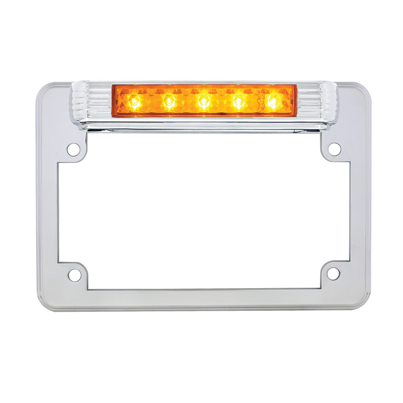 United Pacific Chrome Motorcycle License Plate Frame With Auxiliary Light Amber LED/Amber Lens 110210
