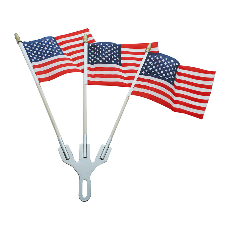 United Pacific Stainless Steel Flag Holder With 3 USA Flags 110863