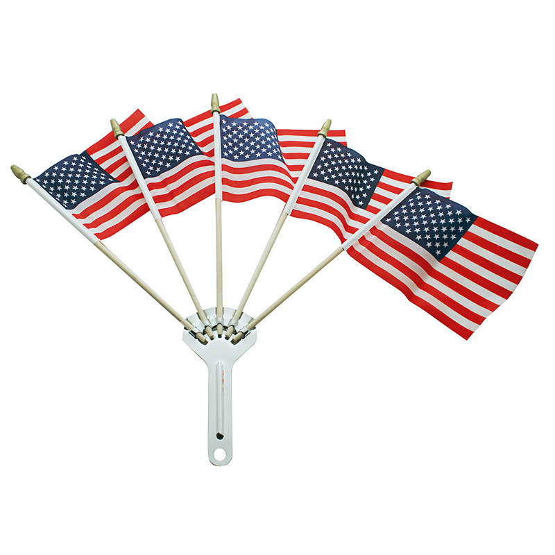 United Pacific Stainless Steel Flag Holder With 5 USA Flags 110864
