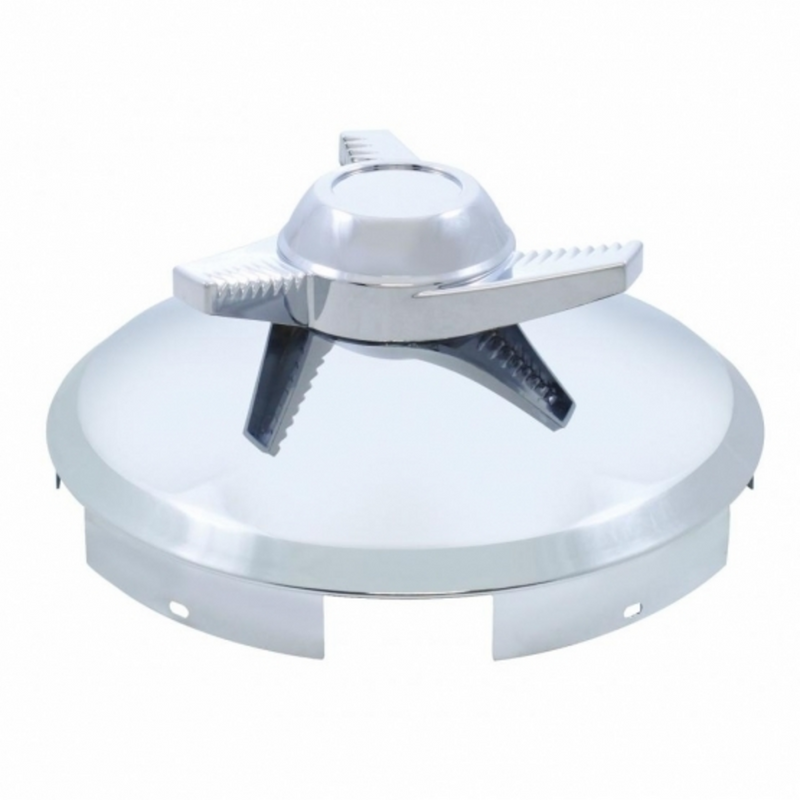 United Pacific 5 Even Notched Chrome Front Hubcap With 3 Bar Left Swing Spinner 1" Lip 11119