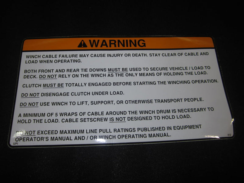 Jerr-Dan Decal Winch Warning 7330000012