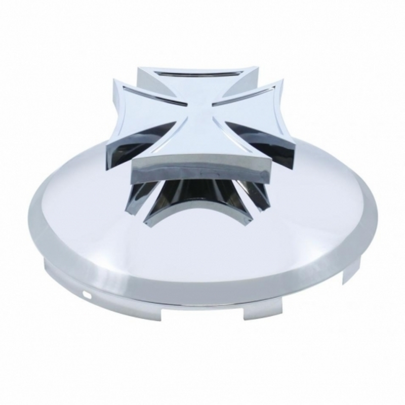 United Pacific 6 Uneven Notched Stainless Front Hubcap With Iron Cross Spinner 7/16" Lip 20175