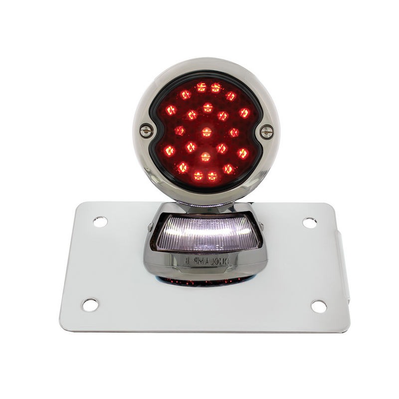 United Pacific Chrome Horizontal Side Mount License Bracket For Motorcycle With 1933-36 Ford Style LED Tail Light 20218