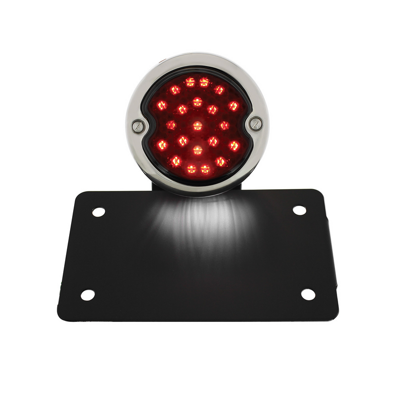 United Pacific Black Horizontal Side Mount License Bracket For Motorcycle With 1933-36 Ford Style LED Tail Light 20219