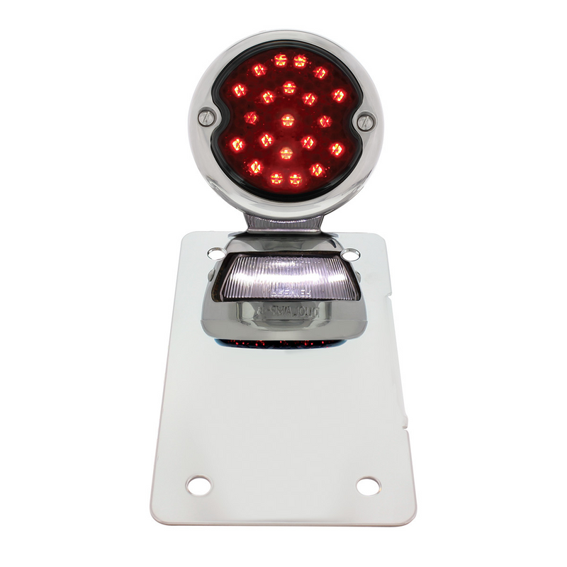 United Pacific Chrome Vertical Side Mount License Bracket For Motorcycle With 1933-36 Ford Style LED Tail Light 20220