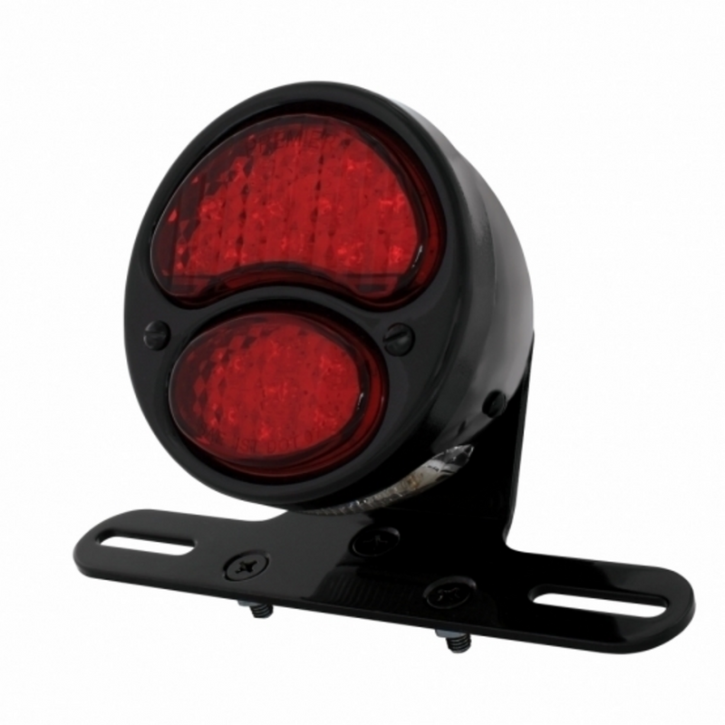 United Pacific Black Motorcycle Rear Fender Mounting Bracket With 1928 LED "DUO Lamp" Tail Light 20290