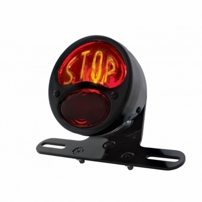 United Pacific DUO Lamp Motorcycle Rear Fender Tail Light With Red Glass Lens & "STOP" Lettering 20293