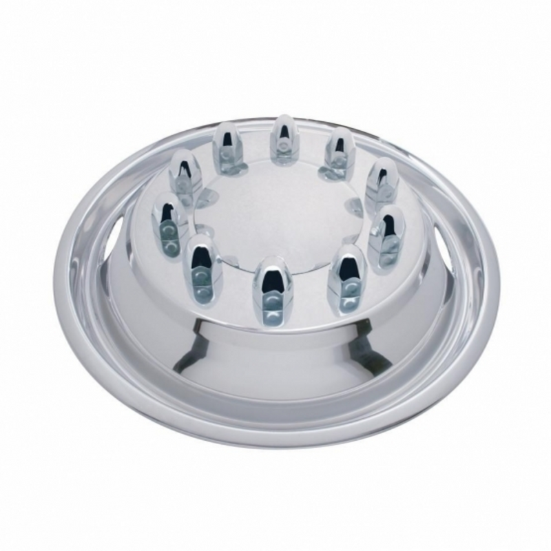 United Pacific 22.5" OD Stainless Front Wheel Simulator Set 2 Vent Holes, Stud Piloted 20305