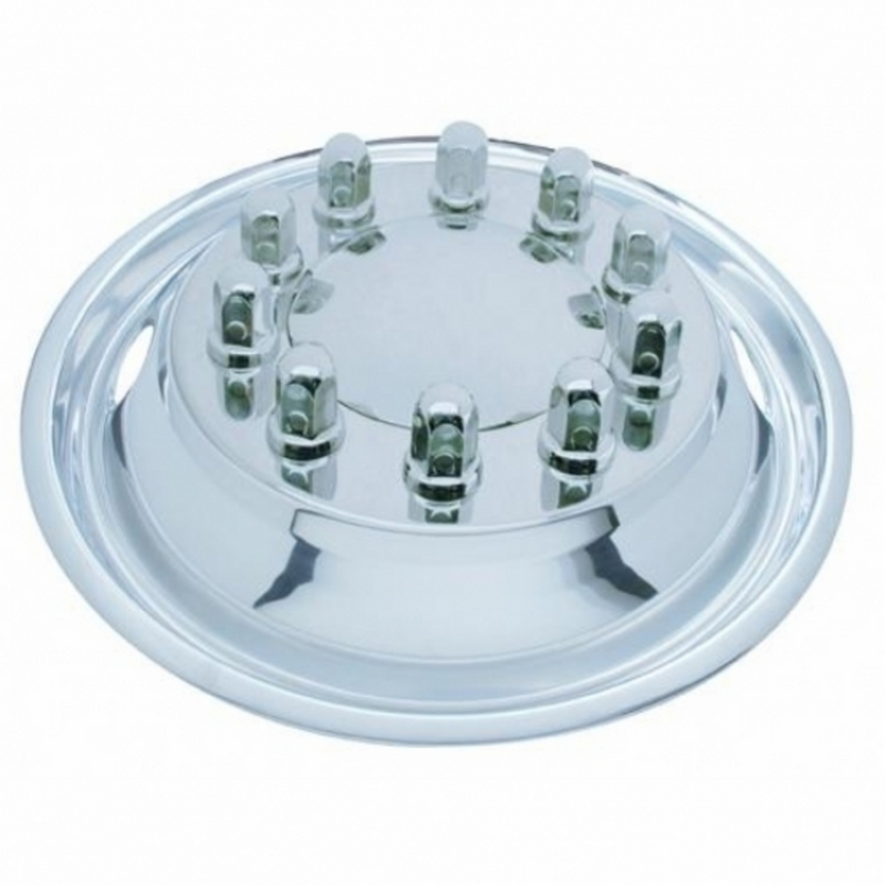 United Pacific 22.5" OD Stainless Front Wheel Simulator Set 2 Vent Hole, Hub Piloted 20315