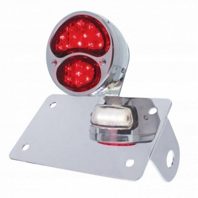 United Pacific Chrome Horizontal Side Mount License Bracket For Motorcycle With 1928 LED "DUO Lamp" Tail Light 20320
