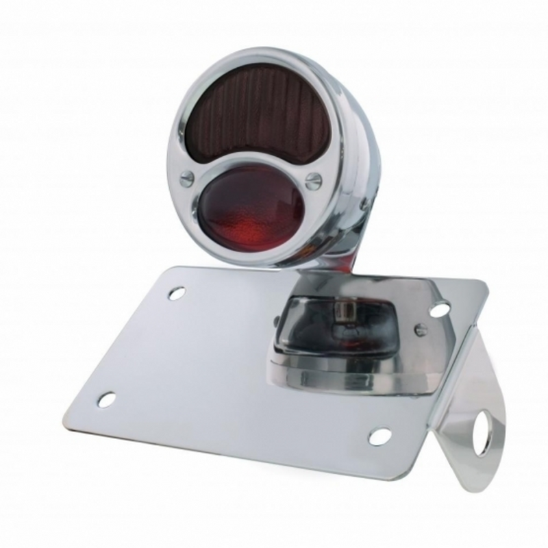 United Pacific Chrome Horizontal Side Mount License Bracket For Motorcycle With 1928 "DUO Lamp" Tail Light 20324