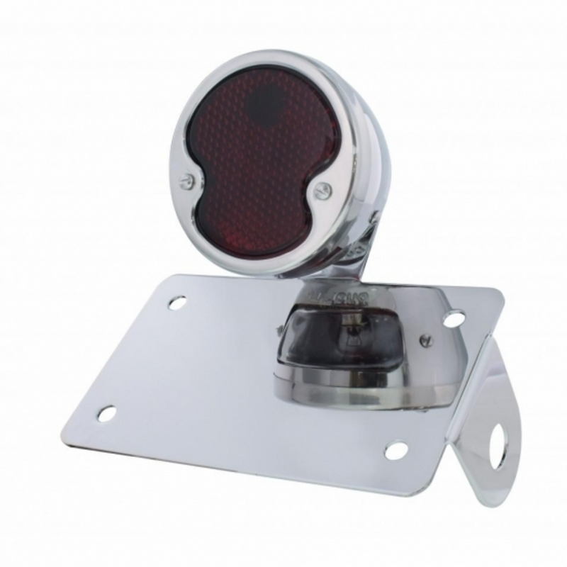 United Pacific Chrome Horizontal Side Mount License Bracket For Motorcycle With 1932 "DUO Lamp" Tail Light 20325
