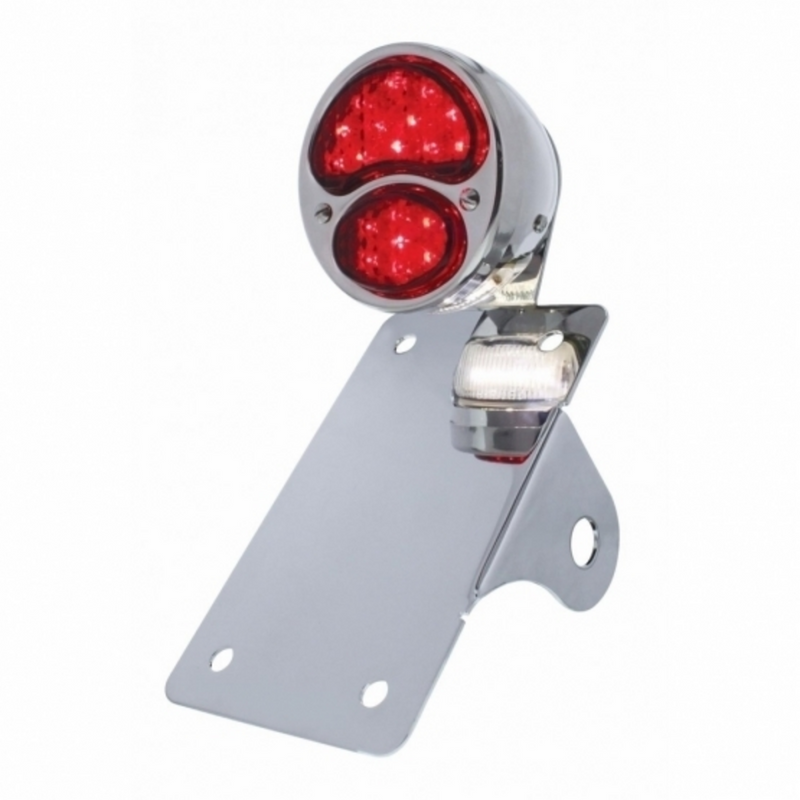United Pacific Chrome Vertical Side Mount License Bracket For Motorcycle With 1928 "LED DUO Lamp" Tail Light 20326