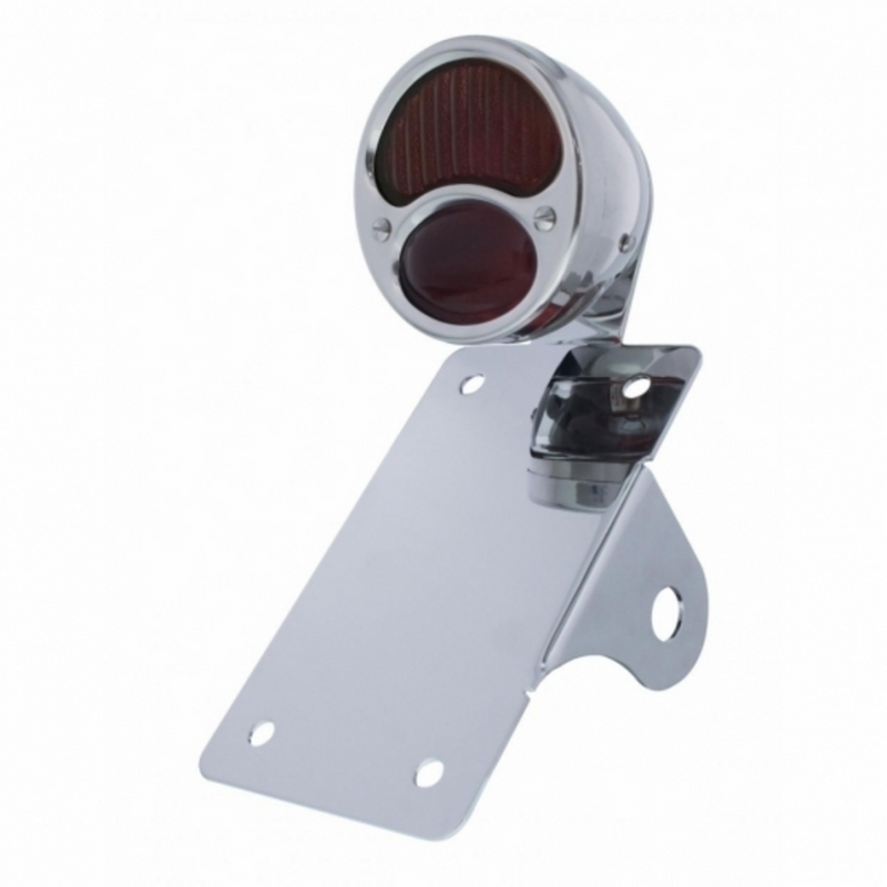United Pacific Chrome Vertical Side Mount License Bracket For Motorcycle With 1928 "DUO Lamp" Tail Light 20330