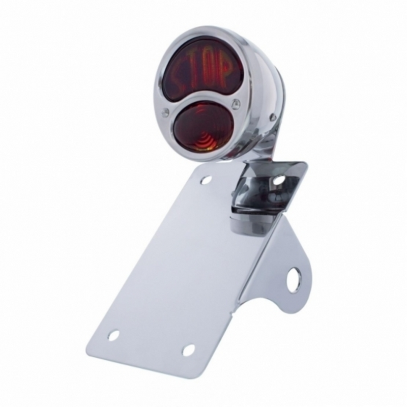 United Pacific Chrome Vertical Side Mount License Bracket For Motorcycle With 1928 "STOP DUO Lamp" Tail Light 20333