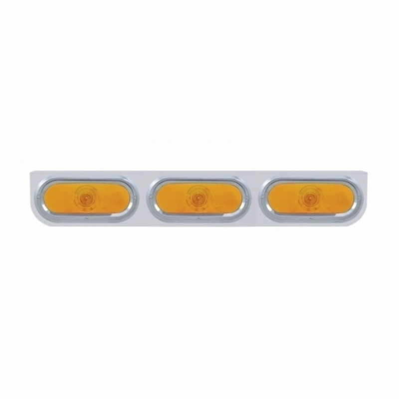 United Pacific Stainless Light Bracket With 3X 6" Oval Lights & Visors Amber Lens 20384
