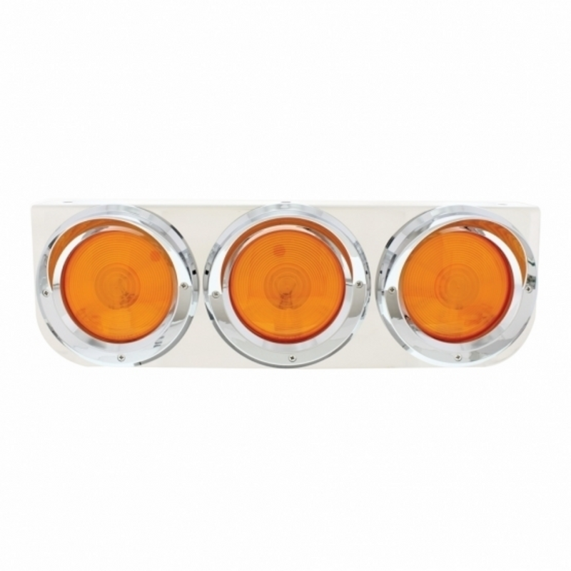 United Pacific Stainless Light Bracket With 3X 4" Lights & Visors Amber Lens 20391