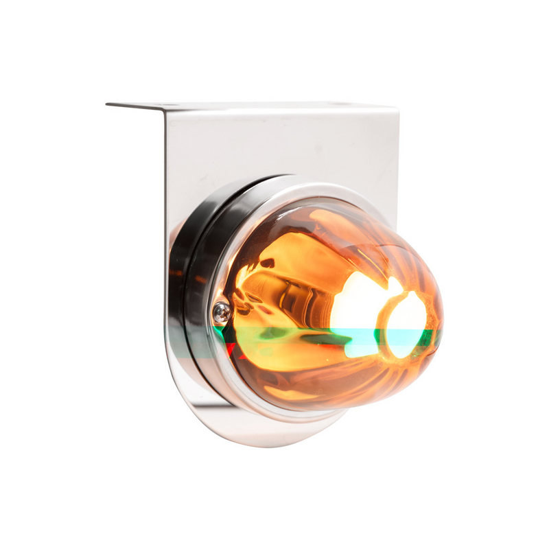 United Pacific Dual Function Glass Watermelon Light With Stainless Steel Light Bracket Kit With LED Bulb-Amber LED/Amber Lens 20400