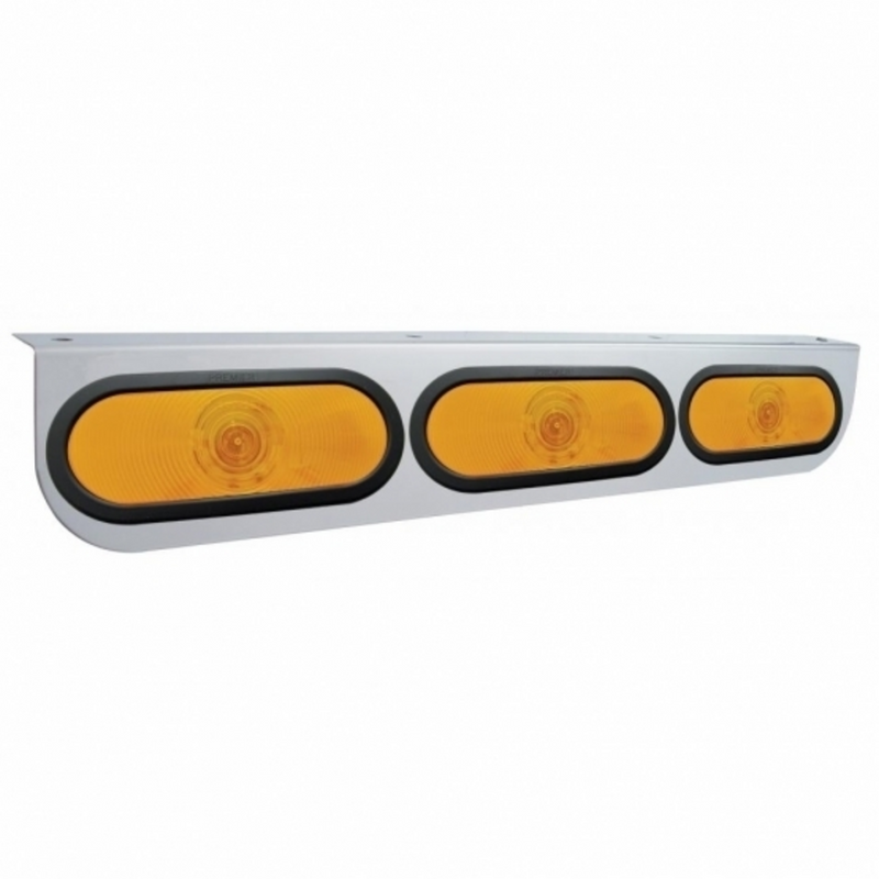 United Pacific Stainless Light Bracket With 3X 6" Oval Lights & Grommets Amber Lens 20408