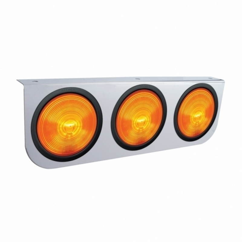 United Pacific Stainless Light Bracket With 3X 4" Lights & Grommets Amber Lens 20429