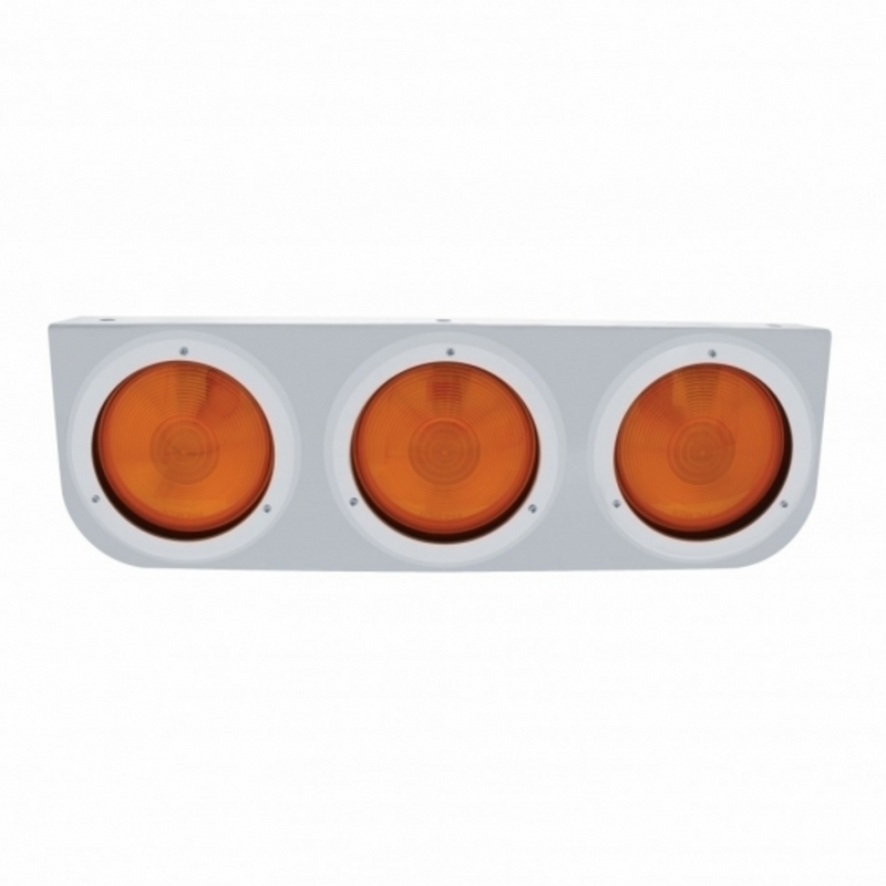 United Pacific Stainless Light Bracket With 3X 4" Lights & Bezels Amber Lens 20430