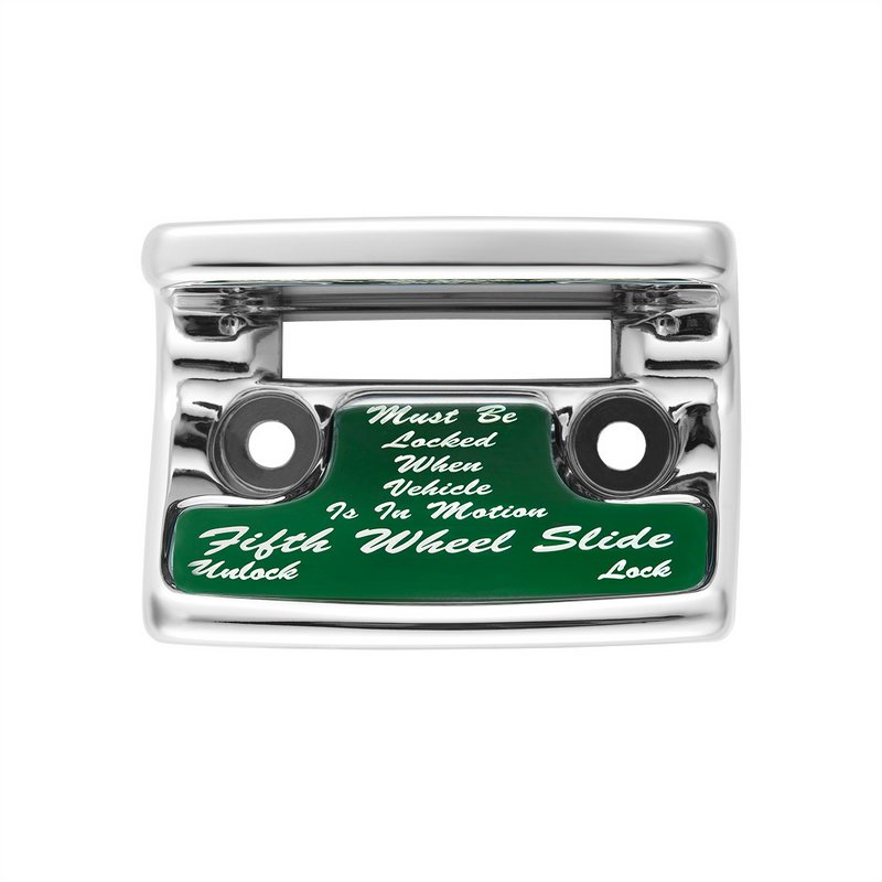 United Pacific Chrome Plastic Fifth Wheel Switch Guard With Glossy Sticker For 1990-2010 Freightliner Classic- Green Sticker 21021