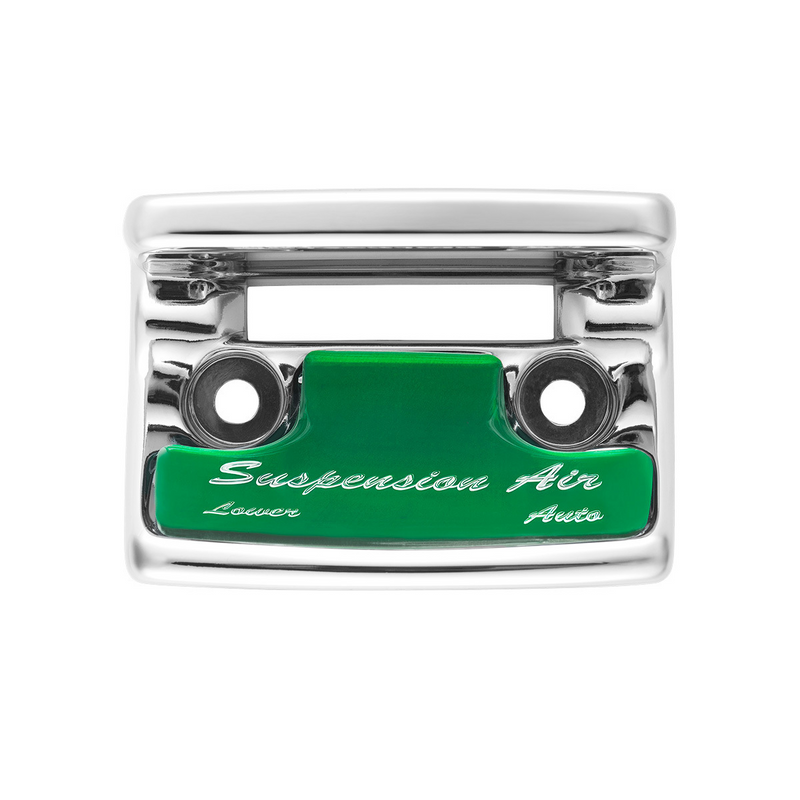 United Pacific Chrome Plastic Suspension Air Switch Guard With Glossy Sticker For 1990-2010 Freightliner Classic-Green 21027