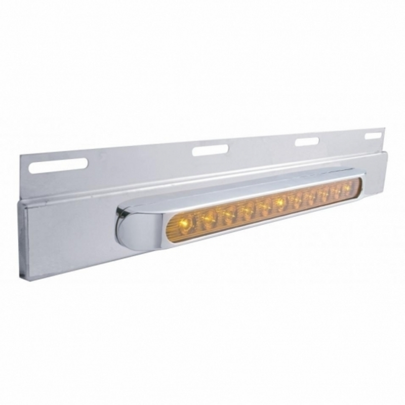 United Pacific Stainless Top Mud Flap Plate With 11 LED 17" Light Bar & Bezel Amber LED/Amber Lens (Each) 21425