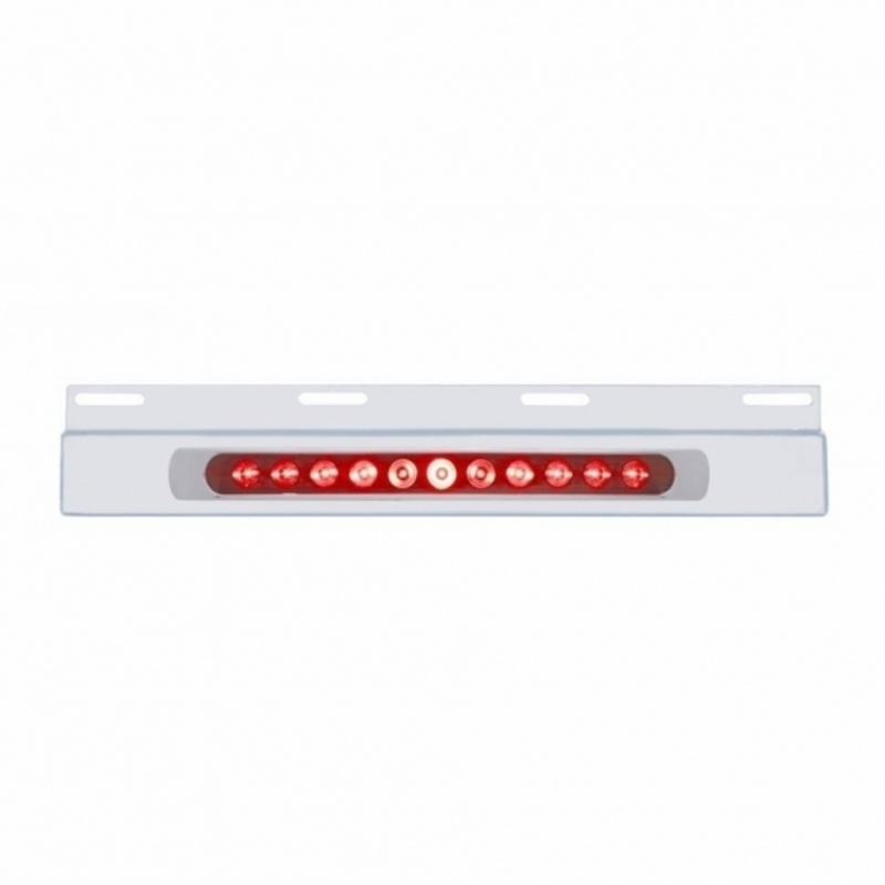 United Pacific Stainless Top Mud Flap Plate With 11 LED 17" Light Bar & Bezel Red LED/Red Lens (Each) 21426
