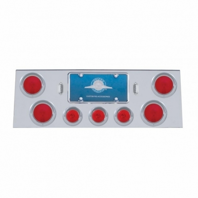 United Pacific Stainless Rear Center Panel With 4X 4" Lights & 3X 2.5" Flat Lights & Visors 21608