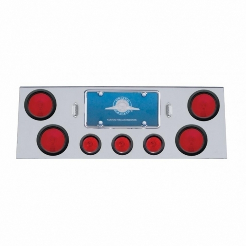 United Pacific Stainless Rear Center Panel With 4X 4" Lights & 3X 2.5" Flat Lights & Grommets 21612