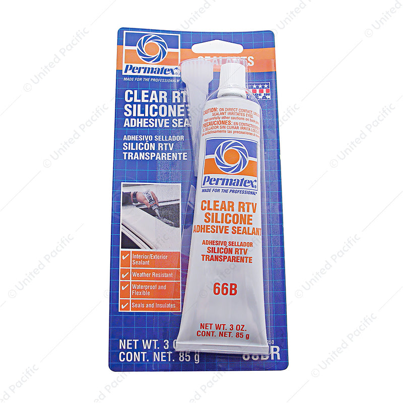 United Pacific Clear RTV Silicone Sealant Adhesive - 3 Ounce Tube 21718-2