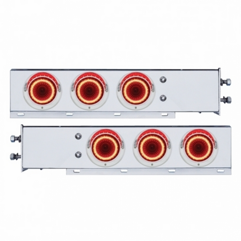 United Pacific 2.5" Bolt Pattern SS Spring Loaded Rear Bar W/6X 4" Red LED Mirage Lights & Visor -Clear Lens (Pair) 22253