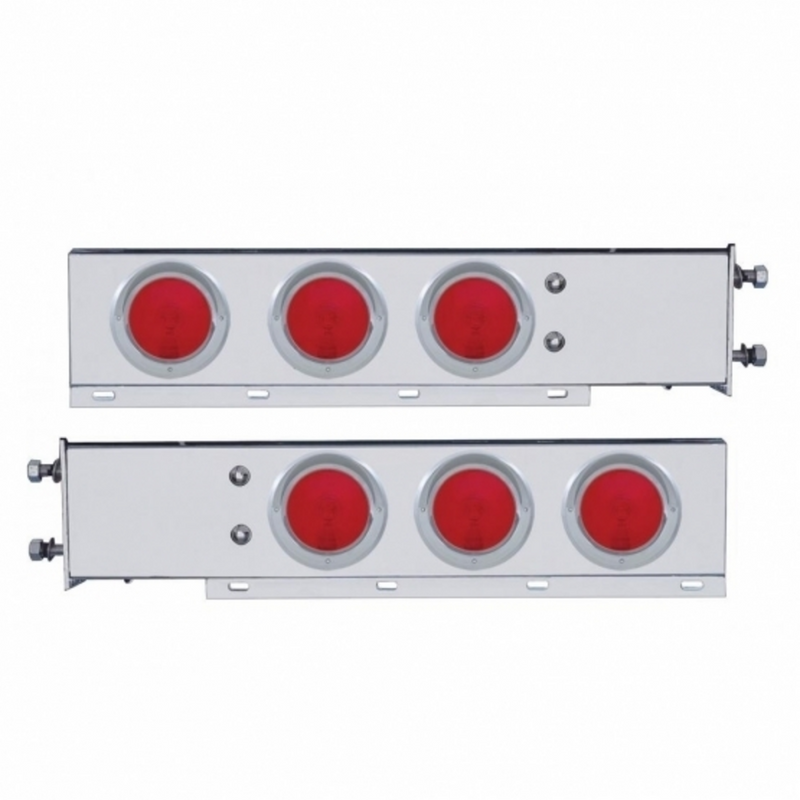 United Pacific 3-3/4" Bolt Pattern Stainless Spring Loaded Light Bar With 6X 4" Lights & Visors (Pair) 22350