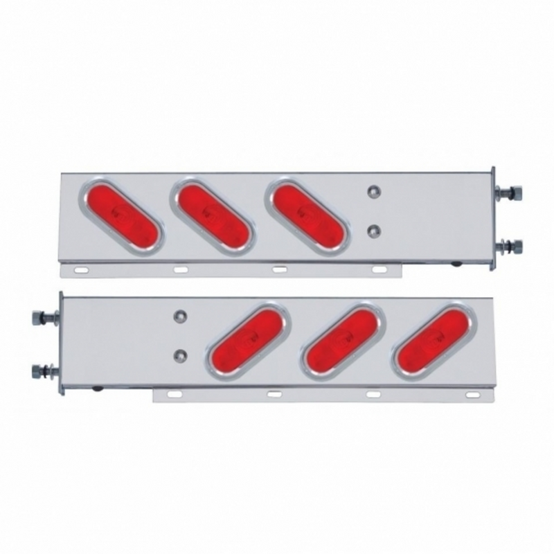 United Pacific 3-3/4" Bolt Pattern Stainless Spring Loaded Light Bar With 6X Oval Lights & Visors (Pair) 22353