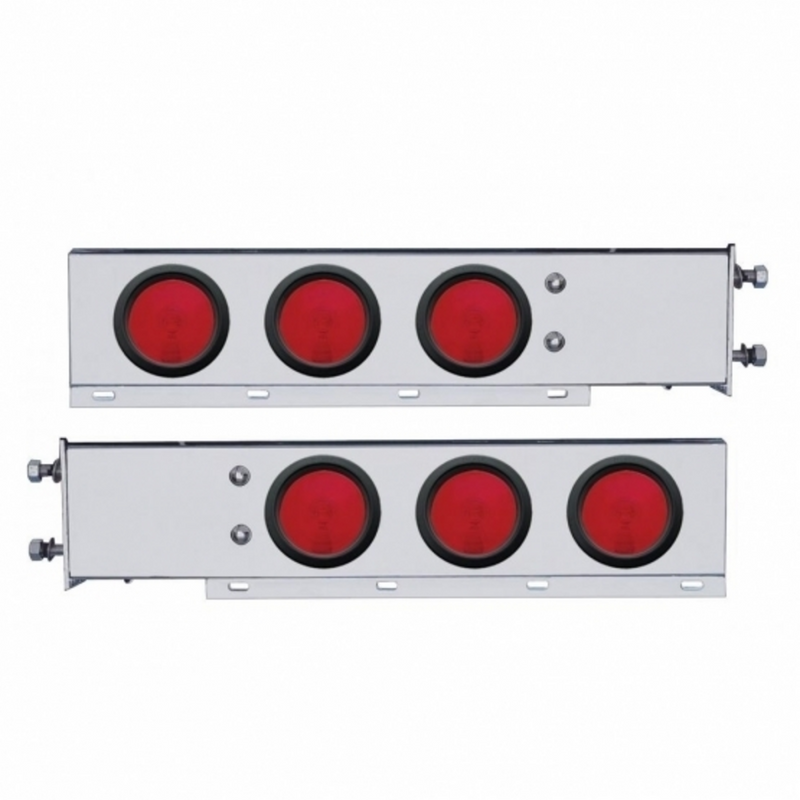 United Pacific 3-3/4" Bolt Pattern Stainless Spring Loaded Light Bar With 6X 4" Lights & Grommets (Pair) 22356
