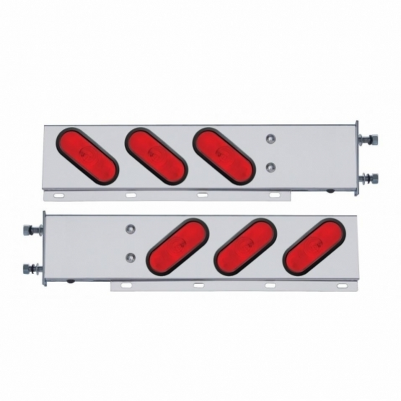 United Pacific 3-3/4" Bolt Pattern Stainless Spring Loaded Light Bar With 6X Oval Lights & Grommets (Pair) 22359