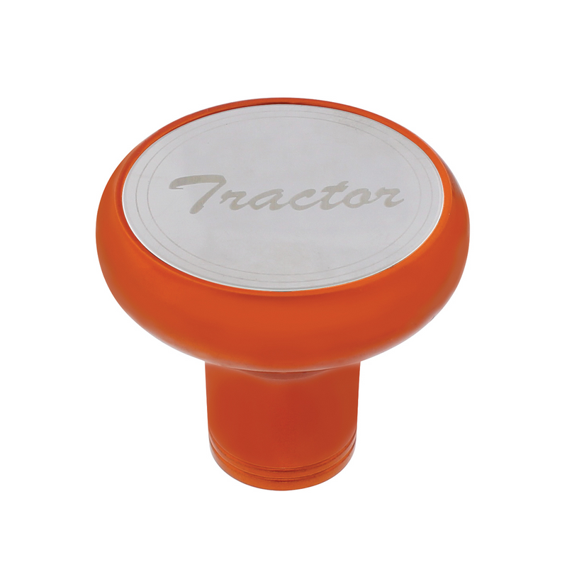 United Pacific Deluxe Aluminum Screw-On Air Valve Knob With Stainless Tractor Plaque Cadmium Orange 22966