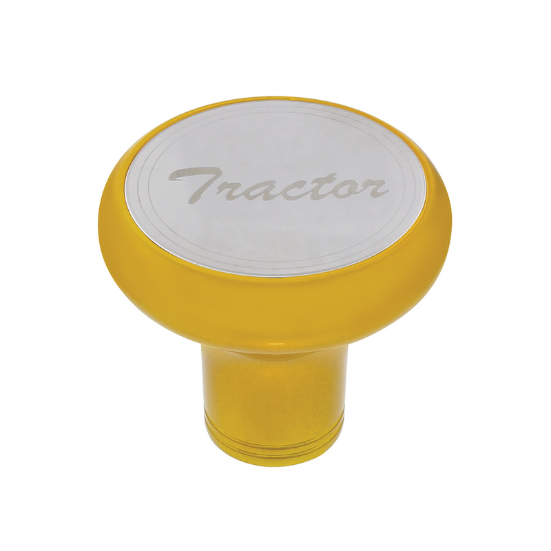 United Pacific Deluxe Aluminum Screw-On Air Valve Knob With Stainless Tractor Plaque Electric Yellow 22968