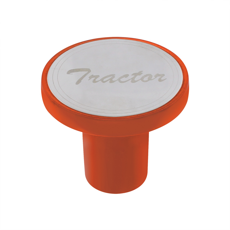United Pacific Aluminum Screw-On Air Valve Knob With Stainless Tractor Plaque Cadmium Orange 22981