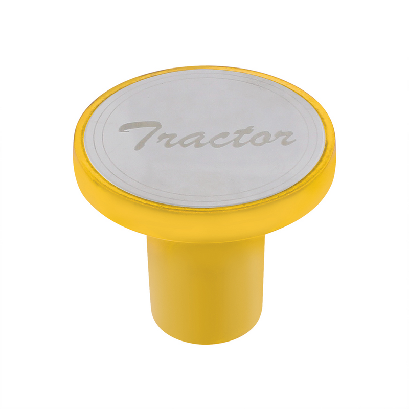 United Pacific Aluminum Screw-On Air Valve Knob With Stainless Tractor Plaque Electric Yellow 22983
