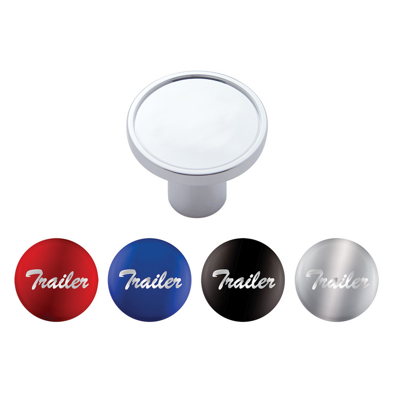 United Pacific "Trailer" Chrome Aluminum Screw-On Air Valve Knob With Multi Color Glossy Sticker 22992